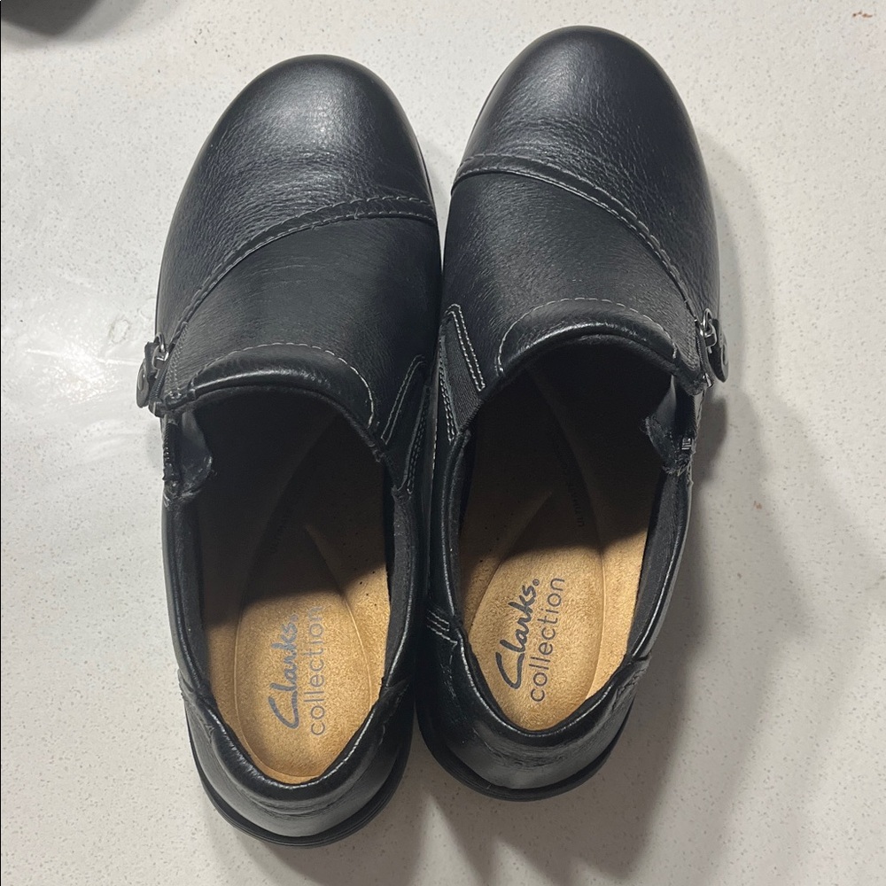 Clarks Black Leather Slip-On Shoes